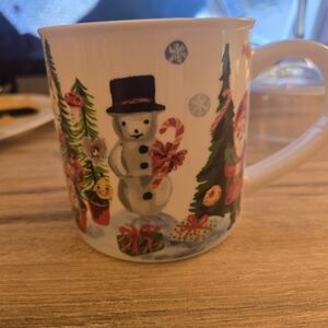 Anthropologie Festive Snowman and Santa Mug